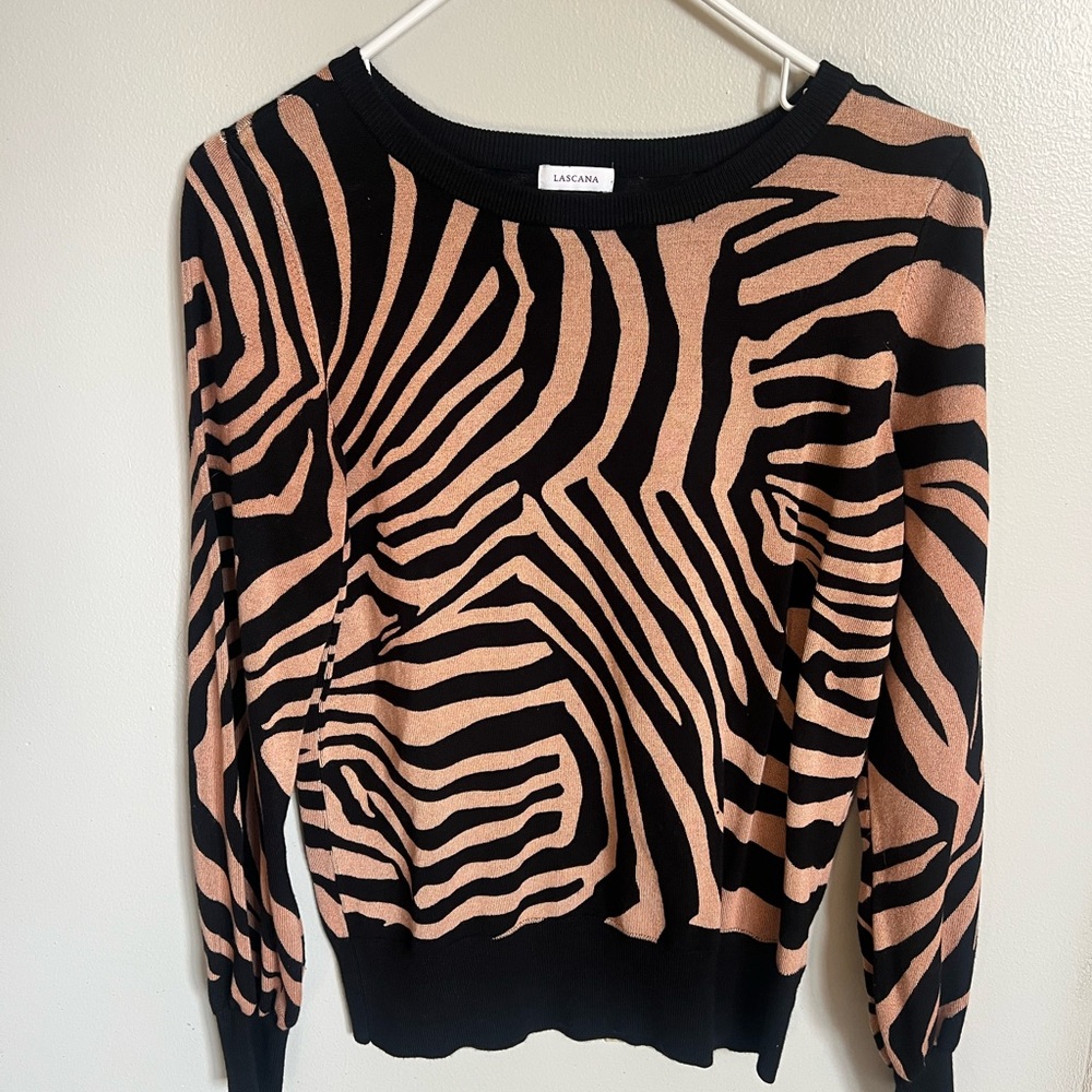 Lascana Black & Tan Zebra-Print Crewneck Sweater